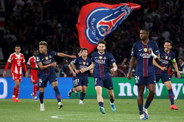 FOOTBALL : Paris Saint Germain Vs Bayern Munich - Ligue des Champions - Demi Finale - 28 04 2026 Joie - But de Khvicha Kvaratskhelia (PSG) - Desire Doue (PSG) - Marquinhos (PSG) - Joao Neves (PSG) ParisFrance  Copyright: xMichaelxBaucherx