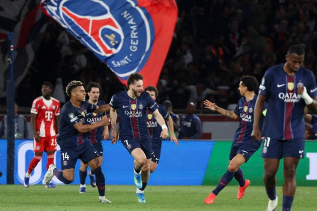 FOOTBALL : Paris Saint Germain Vs Bayern Munich - Ligue des Champions - Demi Finale - 28 04 2026 Joie - But de Khvicha Kvaratskhelia (PSG) - Desire Doue (PSG) - Marquinhos (PSG) - Joao Neves (PSG) ParisFrance  Copyright: xMichaelxBaucherx