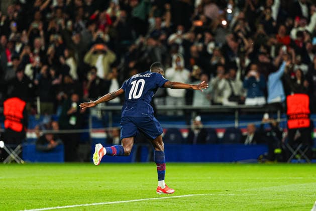 Goal celebration after scoring 3 2 from penalty kick Ousmane DembÃ lÃ Paris St Germain, 10 FRA, Paris St Germain vs FC Bayern Munich, Football, UEFA Champions League, semi-final, 2025 2026 season, 28 04 2026 FRA, Paris St Germain vs FC Bayern Munich, Football, UEFA Champions League, semi-final, 2025 2026 season, 28 04 2026 Paris Copyright: xEibner-Pressefoto MarcelxvonxFehrnx EP_MFN
