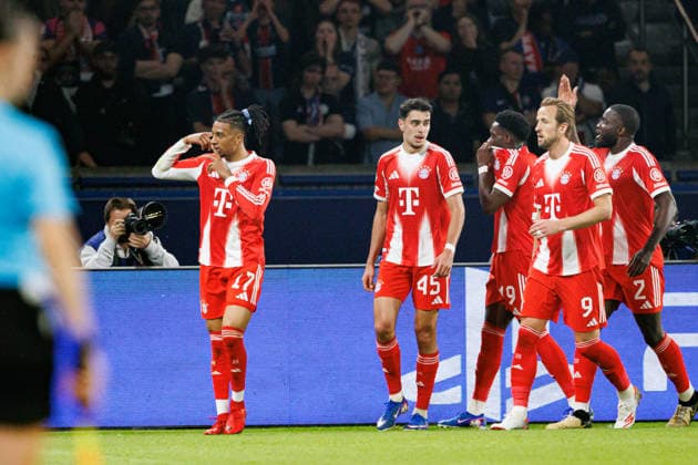 Michael Olise seen celebrating after scoring goal during UEFA Champions League semifinal game between teams of Paris Saint-Germain Football Club and FC Bayern Munchen (Maciej Rogowski Ball Raw Images PT) Paris Parc des Princes France Copyright: xMaciejxRogowskix maciejrogowski_psg_bayern_2526-10-2