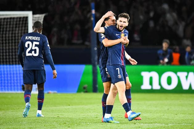 FOOTBALL : Paris Saint Germain vs FC Bayern Munich - Ligue des Champions - demi finale aller - 28 04 2026 Joie des joueurs du Paris SG aprÃ s le but de Khvicha Kvaratskhelia (Paris SG) ParisFrance  Copyright: xBaptistexAutissierx
