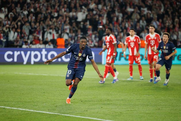Ousmane Dembele seen celebrating after scoring goal during UEFA Champions League semifinal game between teams of Paris Saint-Germain Football Club and FC Bayern Munchen (Maciej Rogowski Ball Raw Images PT) Paris Parc des Princes France Copyright: xMaciejxRogowskix maciejrogowski_psg_bayern_2526-14-2