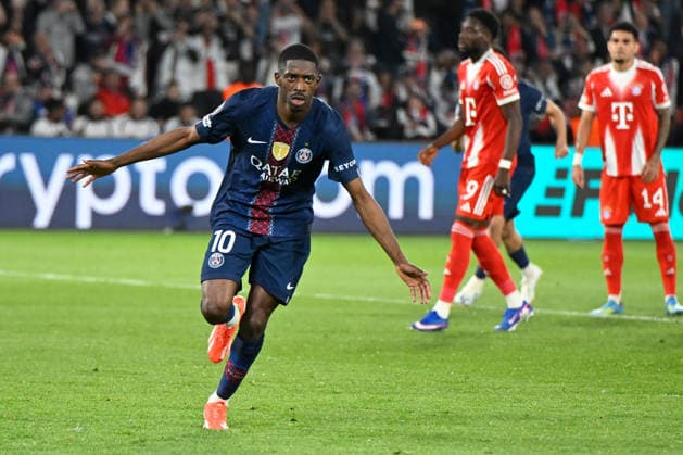 Paris, Parc des Princes, 28 04 26, FRA, Men, UEFA Champions Leaugue, Season 2025 2026, Semi-final Paris Saint Germain FC Bayern Muenchen Picture Ousmane DEMBELE Paris cheers after his goal to make it 3 2 UEFA regulations prohibit any use of photographs as image sequences and or quasi video Ile de France France