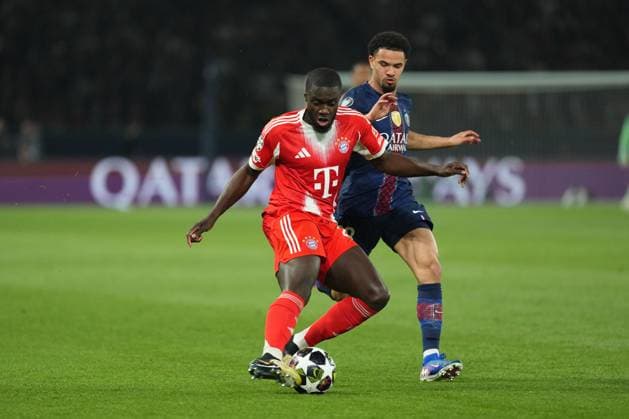Dayot Upamecano of Bayern Munich and Warren Zaire Emery of PSG Paris Saint-Germain v Bayern Munich, UEFA Champions League, Semi Final, First Leg, Football, Parc des Princes, Paris, France - 28 Apr 2026Paris Parc des Princes France EDITORIAL USE ONLY No use with unauthorised audio, video, data, fixture lists, club league logos or live services. Online in-match use limited to 120 images, no video emulation. No use in betting, games or single club league player publications.  Copyright: xDavexWinter Shutterstockx 16847969by