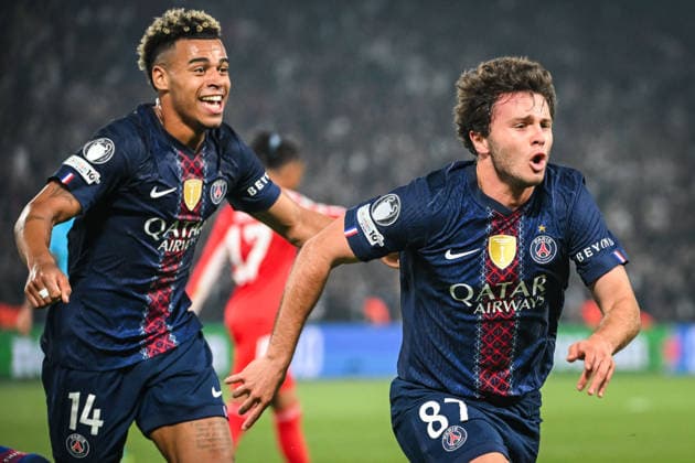 April 28, 2026, Paris, France, France: Joao NEVES of PSG celebrate his goal with Desire DOUE of PSG during the UEFA Champions League match between Paris Saint-Germain and FC Bayern Munich at Parc des Princes Stadium on April 28, 2026 in Paris, France. Paris France - ZUMAm308 20260428_zsp_m308_010 Copyright: xMatthieuxMirvillex