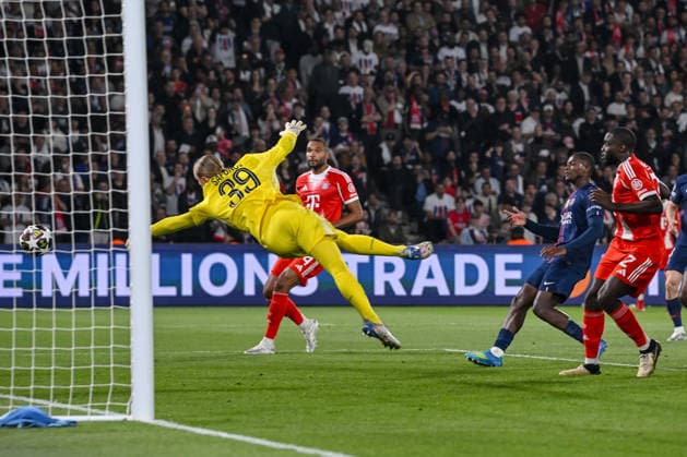 Dayot Upamecano FC Bayern München scores his team s third goal during the UEFA Champions League 2025 26 Semi Final First Leg match between Paris Saint Germain and FC Bayern München at Parc des Princes on April 28, 2026 in Paris, France Photo by Harry Langer DeFodi Images