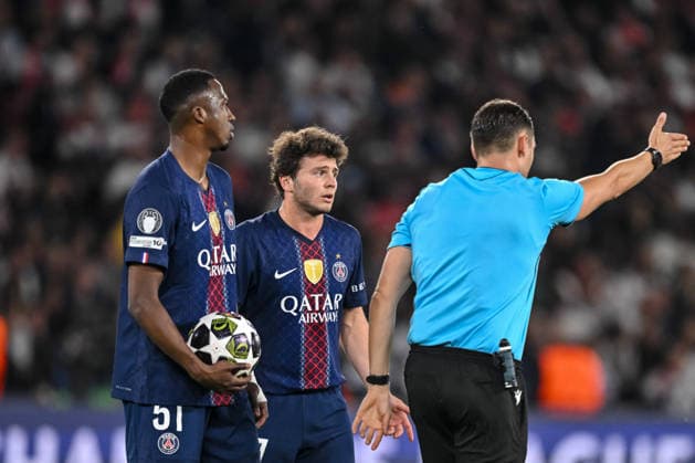 Willian Pacho Paris Saint Germain FC and Joao Neves Paris Saint Germain FC look dejected during the UEFA Champions League 2025 26 Semi Final First Leg match between Paris Saint Germain and FC Bayern München at Parc des Princes on April 28, 2026 in Paris, France Photo by Harry Langer DeFodi Images