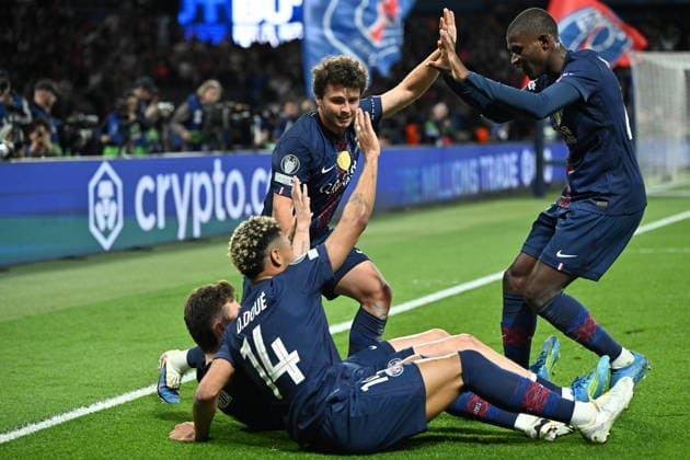 PSG v FC Bayern Munich - UEFA Champions League PARIS, FRANCE - APRIL 28: Players of PSG celebrate after a score during the UEFA Champions League semi-final first leg match between PSG and FC Bayern Munich at Parc des Princes in Paris, France on April 28, 2026. Mustafa Yalcin Anadolu Paris France. Editorial use only. Please get in touch for any other usage.  Copyright: x2026xAnadoluxMustafaxYalcinx