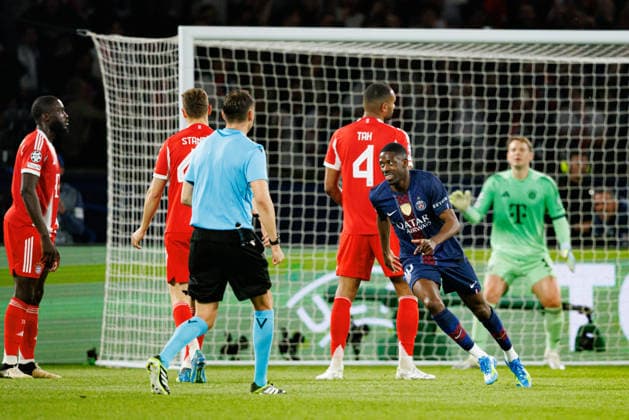 Ousmane Dembele seen celebrating after scoring goal during UEFA Champions League semifinal game between teams of Paris Saint-Germain Football Club and FC Bayern Munchen (Maciej Rogowski Ball Raw Images PT) Paris Parc des Princes France Copyright: xMaciejxRogowskix maciejrogowski-psg_bayern-2526-1