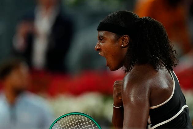 Mutua Madrid Open - Day Nine MADRID, SPAIN - APRIL 28: Hailey Baptiste of the United States celebrates victory against Aryna Sabalenka during their Women™s Singles Quarter-final match at Manolo Santana Stadium on day nine of the Mutua Madrid Open at La Caja Magica on April 28, 2026 in Madrid, Spain. Madrid Spain  Copyright: xJosexBretonx originalFilename:bretonhernandez-mutuamad260428_npkRa.jpg