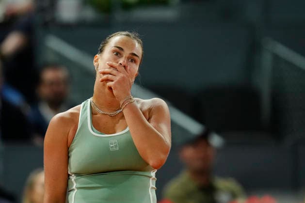 Mutua Madrid Open - Day Nine MADRID, SPAIN - APRIL 28: Aryna Sabalenka reacts against Hailey Baptiste of the United States during the Women s Singles quarter-final match on Day Nine of the Mutua Madrid Open at La Caja Magica on April 28, 2026 in Madrid, Spain. Madrid Spain  Copyright: xJosexBretonx originalFilename:bretonhernandez-mutuamad260428_npr73.jpg