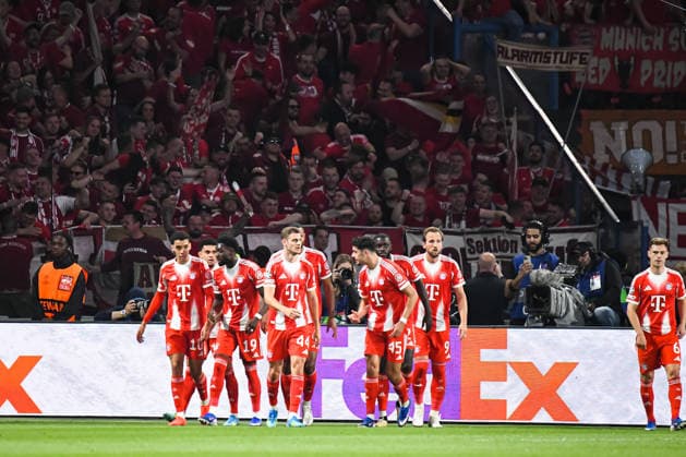 FOOTBALL : Paris Saint Germain vs FC Bayern Munich - Ligue des Champions - demi finale aller - 28 04 2026 Joie des joueurs du Bayern Munich apres le but de Harry Kane (Bayern Munich) ParisFrance  Copyright: xBaptistexAutissierx