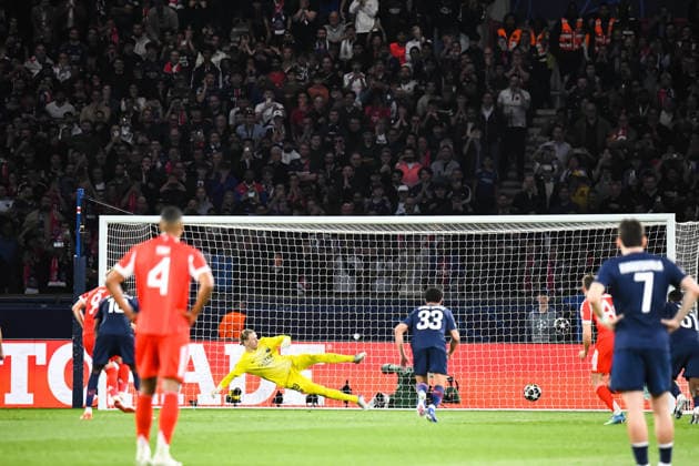 FOOTBALL : Paris Saint Germain vs FC Bayern Munich - Ligue des Champions - demi finale aller - 28 04 2026 Penalty de Harry Kane (Bayern Munich) ParisFrance  Copyright: xBaptistexAutissierx