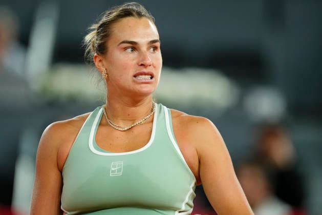 Mutua Madrid Open - Day Nine MADRID, SPAIN - APRIL 28: Aryna Sabalenka reacts against Hailey Baptiste of the United States during the Women s Singles quarter-final match on Day Nine of the Mutua Madrid Open at La Caja Magica on April 28, 2026 in Madrid, Spain. Madrid Spain  Copyright: xJosexBretonx originalFilename:bretonhernandez-mutuamad260428_np586.jpg