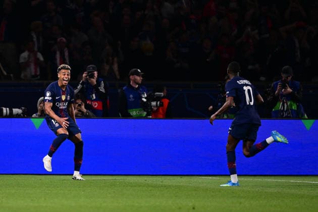 Goal celebration for 5 2 by Ousmane Dembele 10 Paris Saint Germain , Paris Saint Germain vs FC Bayern München, Champions League, Semifinal, 28 04 2026 Paris Paris France Copyright: xkolbert-press MarcxNiemeyerx