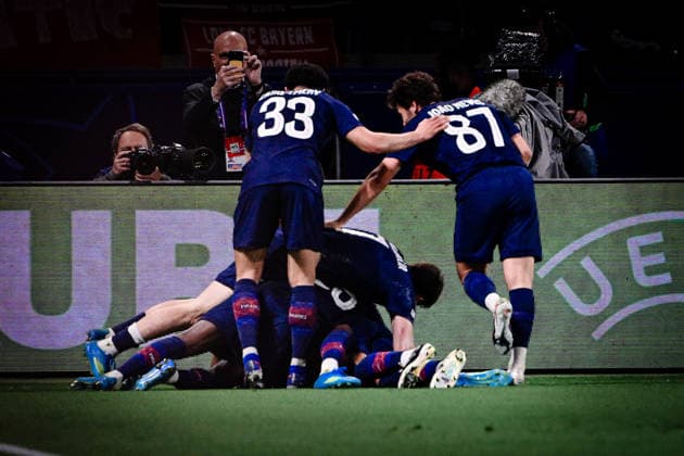 Goal celebration for 5 2 by Ousmane Dembele 10 Paris Saint Germain , Paris Saint Germain vs FC Bayern München, Champions League, Semifinal, 28 04 2026 Paris Paris France Copyright: xkolbert-press MarcxNiemeyerx