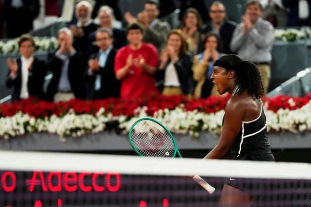 Mutua Madrid Open - Day Nine MADRID, SPAIN - APRIL 28: Hailey Baptiste of the United States celebrates victory against Aryna Sabalenka during their Women™s Singles Quarter-final match at Manolo Santana Stadium on day nine of the Mutua Madrid Open at La Caja Magica on April 28, 2026 in Madrid, Spain. Madrid Spain  Copyright: xJosexBretonx originalFilename:bretonhernandez-mutuamad260428_nprZx.jpg