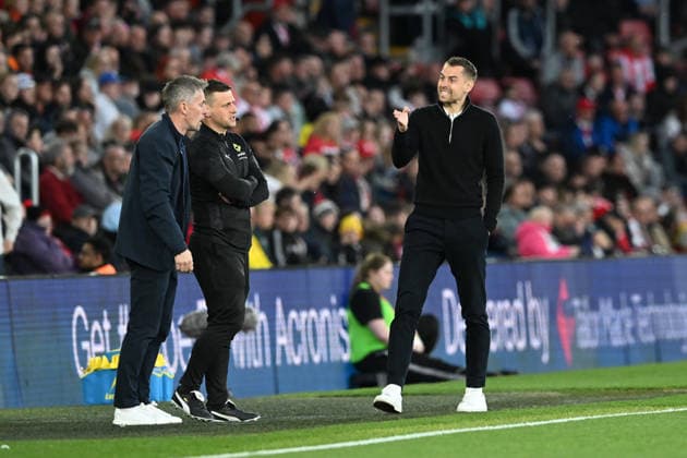 Southampton v Ipswich Town, EFL Sky Bet Championship Southampton manager Tonda Eckert having some heated words with Ipswich Town manager Kieran McKenna during the EFL Sky Bet Championship match between Southampton and Ipswich Town at the St Mary s Stadium, Southampton, UK on 28 April 2026. Southampton St Mary s Stadium Hampshire UK Editorial use only DataCo restrictions apply See www.football-dataco.com , Copyright: xGrahamxHuntx PSI-24166-0150