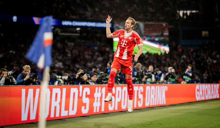 Paris, France 28th Apr 2026 Goal celebration Harry Kane FCB Paris Saint Germain FC Bayern Munich 28 04 2026