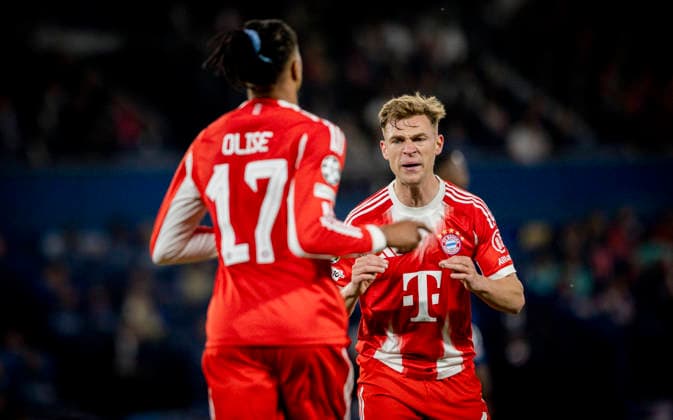 Paris, France 28th Apr 2026 Goal celebration Michael Olise FCB Joshua Kimmich FCB Paris Saint Germain FC Bayern München 28 04 2026