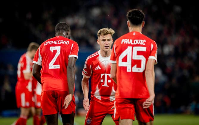 Paris, France 28th Apr 2026 Dayot Upamecano FCB Joshua Kimmich FCB Aleksandar Pavlovic FCB Paris Saint Germain FC Bayern Munich 28 04 2026