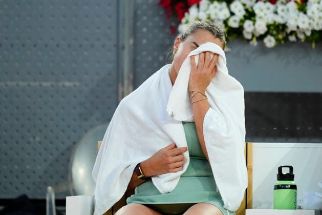 Mutua Madrid Open - Day Nine MADRID, SPAIN - APRIL 28: Aryna Sabalenka reacts against Hailey Baptiste of the United States during the Women s Singles quarter-final match on Day Nine of the Mutua Madrid Open at La Caja Magica on April 28, 2026 in Madrid, Spain. Madrid Spain  Copyright: xJosexBretonx originalFilename:bretonhernandez-mutuamad260428_nprwd.jpg