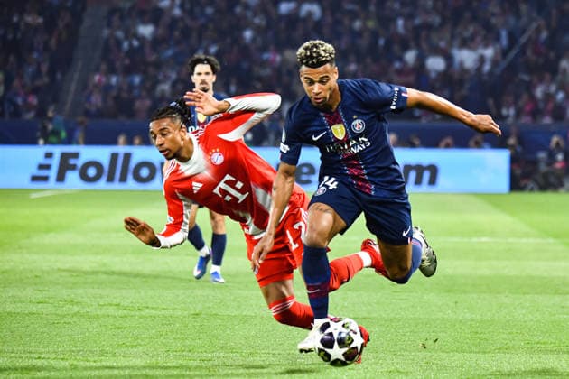 FOOTBALL : Paris Saint Germain vs FC Bayern Munich - Ligue des Champions - demi finale aller - 28 04 2026 Desire Doue (Paris SG) Michael Olise (Bayern Munich) ParisFrance  Copyright: xBaptistexAutissierx