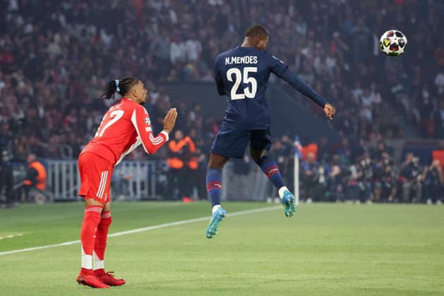 FOOTBALL : Paris Saint Germain Vs Bayern Munich - Ligue des Champions - Demi Finale - 28 04 2026 Nuno Mendes (PSG) Vs Michael Olise (FC Bayern Munich) ParisFrance  Copyright: xMichaelxBaucherx
