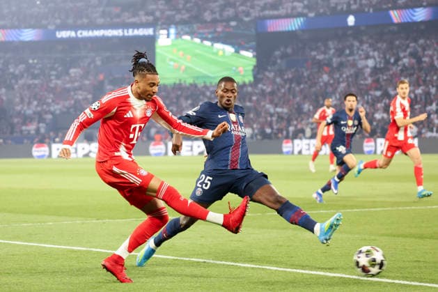 FOOTBALL : Paris Saint Germain Vs Bayern Munich - Ligue des Champions - Demi Finale - 28 04 2026 Michael Olise (FC Bayern Munich) Vs Nuno Mendes (PSG) ParisFrance  Copyright: xMichaelxBaucherx