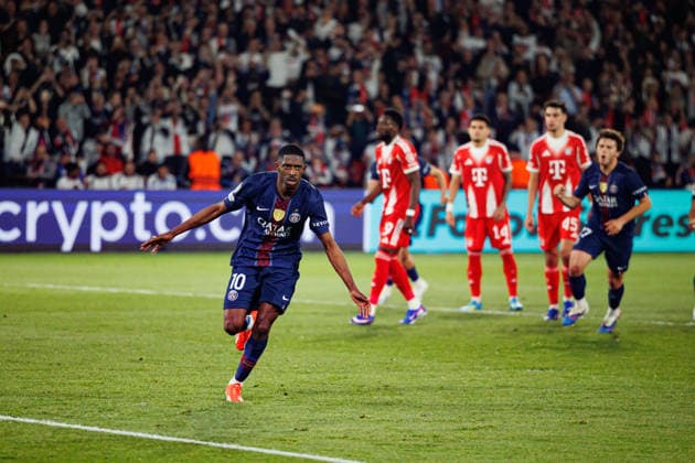 April 28, 2026, Paris, France: Ousmane Dembele (Paris Saint-Germain) seen celebrating a goal during the UEFA Champions League semifinal game between teams of Paris Saint-Germain Football Club and FC Bayern Munchen at Parc des Princes. Final score; Paris Saint-Germain Football Club 5:4 FC Bayern Munchen Paris Saint-Germain Football Club Vs FC Bayern Munchen In Paris - 28 Apr 2026  - ZUMAs197 20260428_aaa_s197_156 Copyright: xMaciejxRogowskix