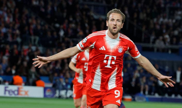(260429) -- PARIS, April 29, 2026 -- Bayern Munich s Harry Kane celebrates after scoring during the UEFA Champions League semi-final first leg football match between Paris Saint-Germain (PSG) and Bayern Munich at the Parc des Princes in Paris, France, April 28, 2026. (Photo by Xinhua) (SP)FRANCE-PARIS-FOOTBALL-UEFA CHAMPIONS LEAGUE-SEMI-FINAL-PSG VS BAYERN MUNICH HenrixSzwarc 