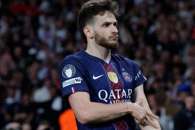 (260429) -- PARIS, April 29, 2026 -- PSG s Khvicha Kvaratskhelia celebrates after scoring during the UEFA Champions League semi-final first leg football match between Paris Saint-Germain (PSG) and Bayern Munich at the Parc des Princes in Paris, France, April 28, 2026. (Photo by Xinhua) (SP)FRANCE-PARIS-FOOTBALL-UEFA CHAMPIONS LEAGUE-SEMI-FINAL-PSG VS BAYERN MUNICH HenrixSzwarc 