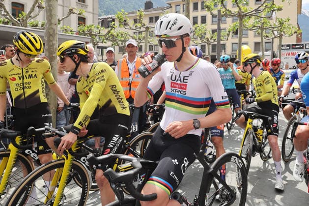 29 04 2026 Martigny , SWITZERLAND, Tour de Romandie 2026 1 stage Martigny Martigny Tadej Pogacar SLO Team UAE Emirates at the start in Martigny