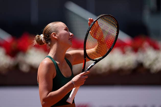April 29, 2026, Madrid, Madrid, Spain: Anastasia Potapova of Austria reacts after winning against Karolina Pliskova of Czech Republic during the Mutua Madrid Open 2026, ATP, Tennis Herren Masters 1000 and WTA, Tennis Damen 1000, at La Caja Magica on April 29, 2026 in Madrid, Spain. Madrid Spain - ZUMAa181 20260429_zaa_a181_061 Copyright: xOscarxJ.xBarrosox