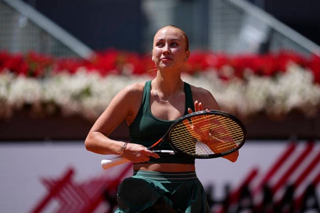 April 29, 2026, Madrid, Madrid, Spain: Anastasia Potapova of Austria reacts after winning against Karolina Pliskova of Czech Republic during the Mutua Madrid Open 2026, ATP, Tennis Herren Masters 1000 and WTA, Tennis Damen 1000, at La Caja Magica on April 29, 2026 in Madrid, Spain. Madrid Spain - ZUMAa181 20260429_zaa_a181_068 Copyright: xOscarxJ.xBarrosox