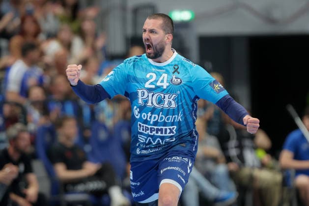 29 04 2026, xtgx, Handball, EHF Champions League 1 4 Final, Pick Szeged SC Magdeburg v l Mario Sostaric Szeged, 24 Jubel, Torjubel, jubelt ueber das Tor, celebrate the goal, celebration Szegend