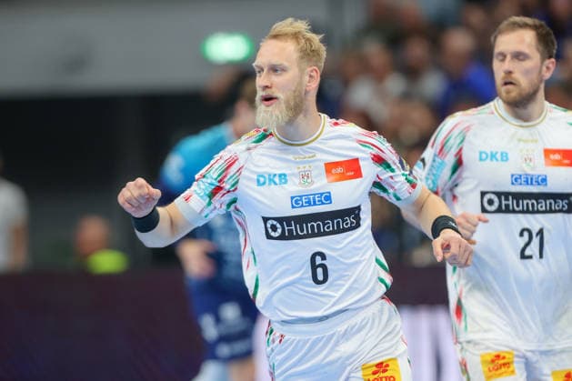 29 04 2026, xtgx, Handball, EHF Champions League 1 4 Final, Pick Szeged SC Magdeburg v l Matthias Musche Magdeburg, 6 Jubel, Torjubel, jubelt ueber das Tor, celebrate the goal, celebration Szegend