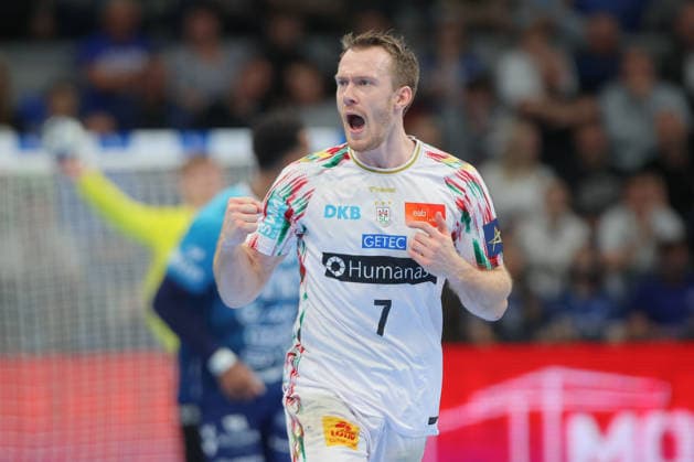 29 04 2026, xtgx, Handball, EHF Champions League 1 4 Final, Pick Szeged SC Magdeburg v l Felix Claar Magdeburg, 7 Jubel, Torjubel, jubelt ueber das Tor, celebrate the goal, celebration Szegend