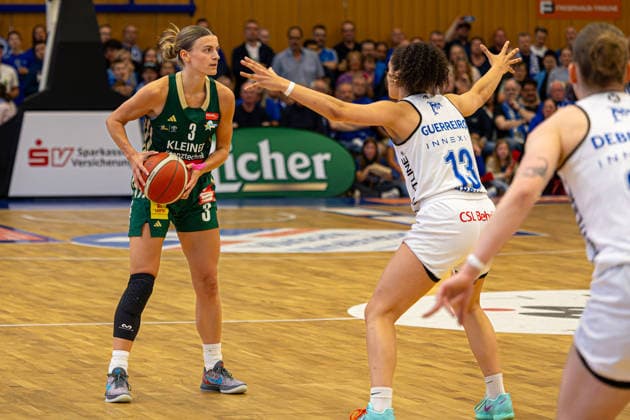 Womens Basketball Bundesliga 1 DBBL, BC Pharmaserv Marburg vs Rutronik Stars Keltern, Sporthalle Georg Gassmann Stadion Marburg 29 04 2026 Womens Basketball Bundesliga DBBL, Marburg, Germany 29 04 2026 Alexandra Wilke Rutronik Stars Keltern, 3 on the ball against Sara Guerreiro BC Marburg, 13 , 1 DBBL, Game of BC Marburg vs Rutronik Stars Keltern, Sporthalle Georg Gassmann Stadion Marburg Copyright: xBEAUTIFULxSPORTS Freudensteinx