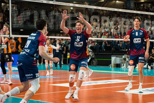 Volleyball I Men I Season 2025 2026 I Bundesliga I Final I SVG Lüneburg Berlin Recycling Volleys I 29 04 2026 Cheers, excitement, enthusiasm, euphoria, joy, happiness, cheerfulness at Santeri Riku Matias Välimaa 12, SVG Lüneburg Copyright: xLobeca Björn-OlexKehmx