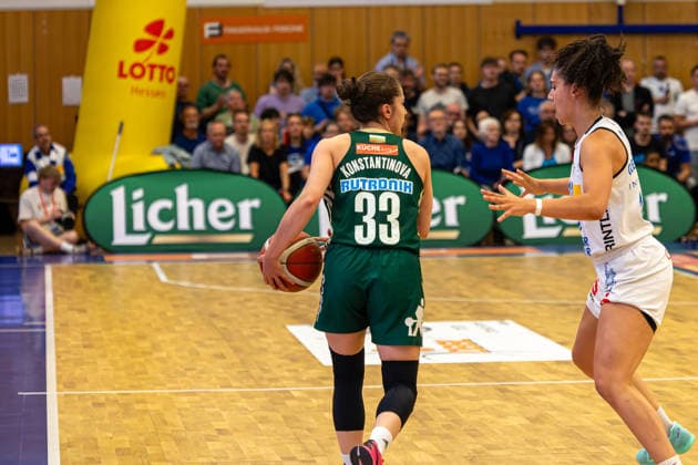 Womens Basketball Bundesliga 1 DBBL, BC Pharmaserv Marburg vs Rutronik Stars Keltern, Sporthalle Georg Gassmann Stadion Marburg 29 04 2026 Womens Basketball Bundesliga DBBL, Marburg, Germany 29 04 2026 Karina Konstantinova Rutronik Stars Keltern, 33 on the ball against Sara Guerreiro BC Marburg, 13 , 1 DBBL, Game of BC Marburg vs Rutronik Stars Keltern, Sporthalle Georg Gassmann Stadion Marburg Copyright: xBEAUTIFULxSPORTS Freudensteinx