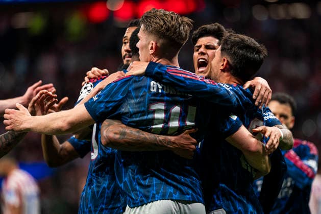 UEFA Champions League - Atletico de Madrid v Arsenal FC.Arsenal FC s players celebrates goal during Champions League 2025 2026, semi-final, first leg match.April 29, 2026 (2026042932)