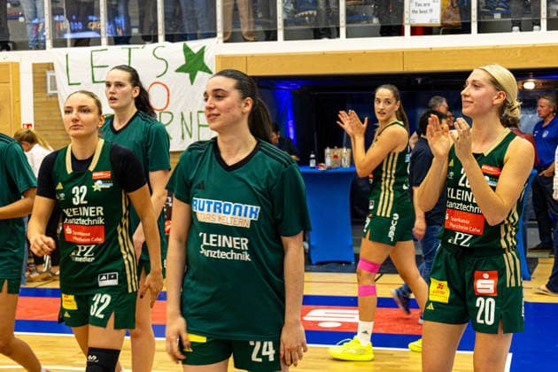 Womens Basketball Bundesliga 1 DBBL, BC Pharmaserv Marburg vs Rutronik Stars Keltern, Sporthalle Georg Gassmann Stadion Marburg 29 04 2026 Womens Basketball Bundesliga DBBL, Marburg, Germany 29 04 2026 The players of Rutronik Stars Keltern celebrate their victory, 1 DBBL, Game of BC Marburg vs Rutronik Stars Keltern, Sporthalle Georg Gassmann Stadion Marburg Copyright: xBEAUTIFULxSPORTS Freudensteinx