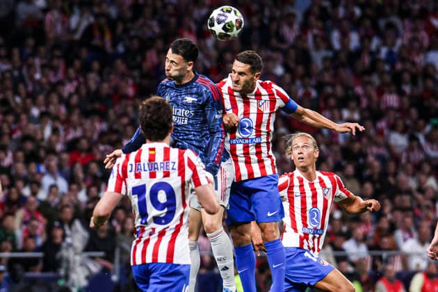 UEFA Champions League semifinals Atletico de Madrid vs Arsenal April 29, Madrid, Madrid, Spain Koke and Martinelli figth for the ball during UEFA Champions League 2025 26 match beetween Atletico de Madrid and Arsenal at Riyadh Air Metropolitano on April 29, 2026, in Madrid, Spain Spain Madrid Spain Madrid Madrid Madrid Madrid Spain Real Madrid C F v Manchester City UEFA Champions League 2025 Copyright: xAlejandroxMatiasx