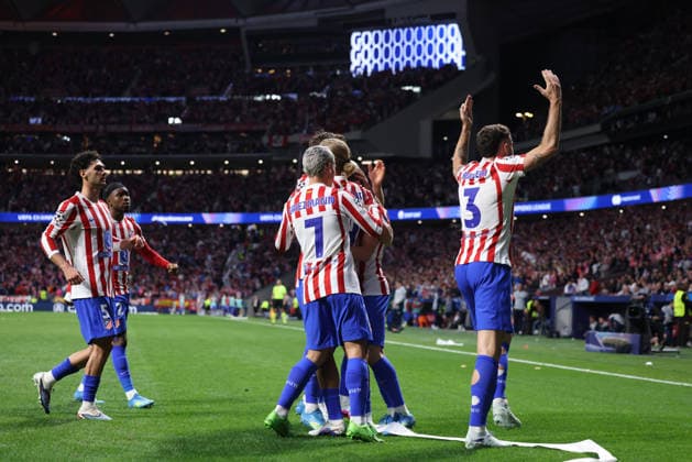 April 29, 2026, Madrid, Madrid, Spain: Julian Alvarez of Atletico de Madrid celebrates a goal with teammates during the UEFA Champions League 2025 26 League Semi Final First Leg match between Atletico de Madrid and Arsenal FC at Riyadh Air Metropolitano on April 29, 2026, in Madrid, Spain. Madrid Spain - ZUMAa181 20260429_zaa_a181_368 Copyright: xDennisxAgyemanx
