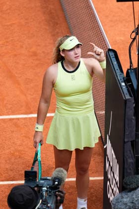 April 30, 2026, Madrid, Madrid, Spain: Mirra Andreeva of Russia protests against Hailey Baptiste of USA during the Mutua Madrid Open 2026 at La Caja Magica on April 30, 2026 in Madrid, Spain. Mutua Madrid Open 2026 - Day 11  - ZUMAa181 20260430_zaa_a181_073 Copyright: xDennisxAgyemanx