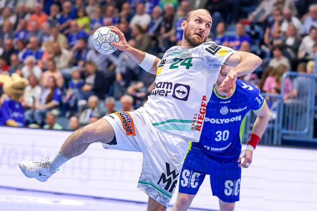 30 04 2026, Handball, 1 HBL, VfL Gummersbach Frisch Auf Göppingen, Season 2025 2026 Men, Schwalbe Arena Marcel Schiller Frisch Auf Göppingen 24 throws the ball on goal North Rhine-Westphalia Germany