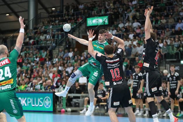 Handball DAIKIN HBL, SC DHfK Leipzig HC Erlangen 30 04 2026 Matej Klima 13, SC DHfK Leipzig in the air Handball, DAIKIN HBL, 1 Bundesliga, Season 2025 2026, Matchday 30 SC DHfK Leipzig vs HC Erlangen on 30 04 2026 at the Quarterback Immobilien Arena Leipzig Copyright: xBEAUTIFULxSPORTS JanxKaeferx