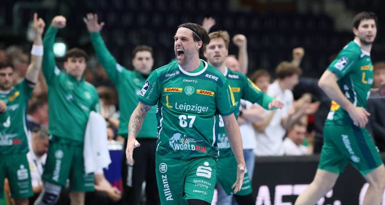 Leipzig, 30 04 2026, Arena Leipzig, Handball, Bundesliga, 30 Spieltag , SC DHfK Leipzig vs HC Erlangen , Im Bild Dean Bombac 67, DHfK , Nur zur redaktionellen Nutzung Only editorial use , DHB HBL regulations prohibit any use of photographs as image sequences and or quasi video ,