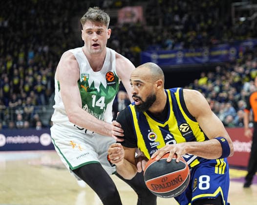 Fenerbahce Beko v Zalgiris - EuroLeague ISTANBUL, TURKIYE - APRIL 30: Talen Jalee Tucker (8) of Fenerbahce Beko in action against Dustin Sleva (14) of Zalgiris during the EuroLeague play-off second match between Fenerbahce Beko and Zalgiris at Ulker Sports and Event Hall in Istanbul, Turkiye on April 30, 2026. Esra Bilgin Anadolu Istanbul Turkey. Editorial use only. Please get in touch for any other usage.  Copyright: x2026xAnadoluxEsraxBilginx